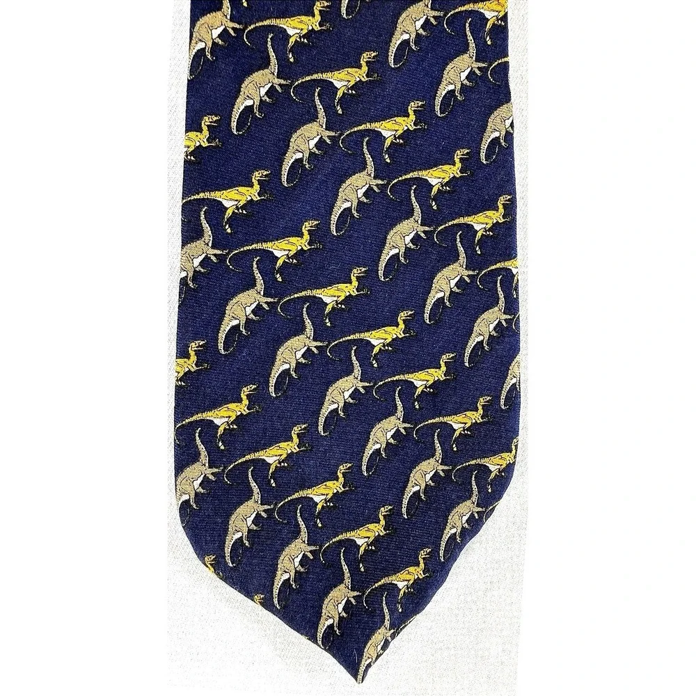 Brooks Brothers Pure Silk Dinosaur Necktie Navy Gold Preppy Novelty Old Money‎